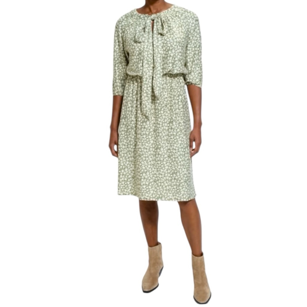 Melissa‎ Masse Women’s Floral 3/4 Sleeve Tie Neck Jersey Midi Dress  Sz M